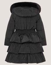 Taylor Bow Hooded Puffer Coat, Black (BLACK), large