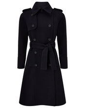Double-Breasted Trench Coat in Wool Blend, Blue (NAVY), large