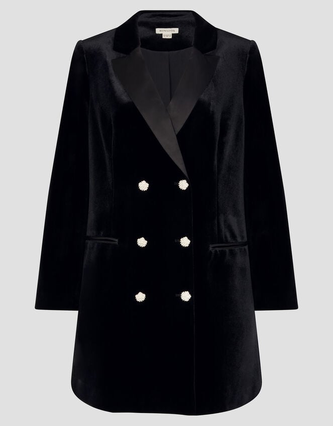 Valery Velvet Blazer Dress, Black (BLACK), large