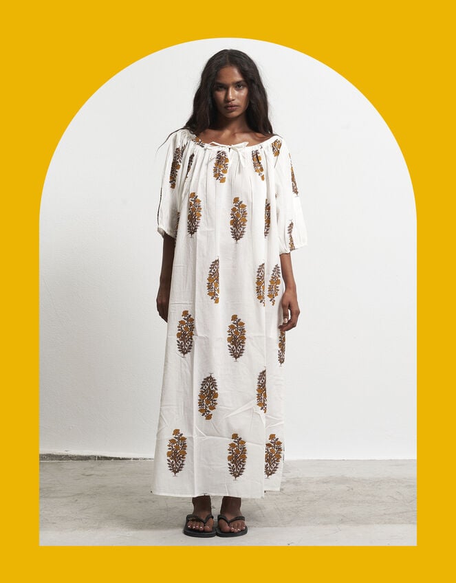 Par & Escala Justina Floral Block Print Maxi Dress, Yellow (YELLOW), large