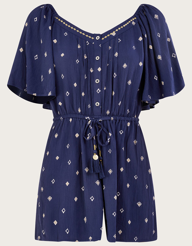 Motif Print Romper, Blue (NAVY), large