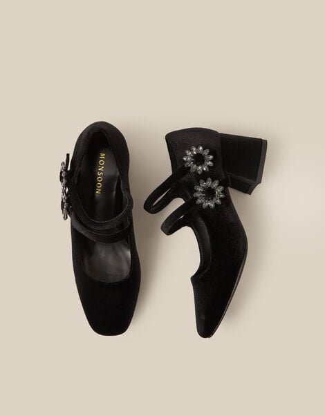 Symone Velvet Mary Jane Block Heels, Black (BLACK), large
