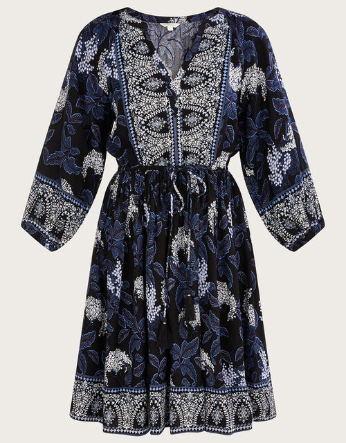 Heritage Print Smock Tie Waist Dress, Blue (NAVY), large