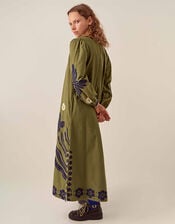 East Bella Embroidered Cotton Twill Dress, Green (KHAKI), large