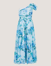 Texas One Shoulder Floral Prom Dress, Blue (BLUE), large