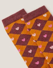 Argyle Heart Socks, Orange (ORANGE), large