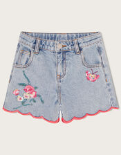 Sequin Scallop Denim Shorts, Blue (BLUE), large