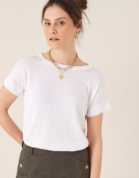 Knit T-Shirt in Linen Blend Ivory, Ivory (IVORY), large