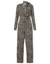 Amelia Animal Print Jersey Jumpsuit, Black (BLACK), large