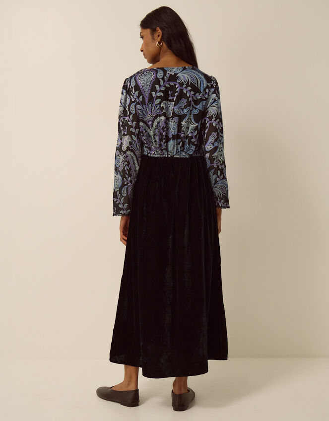 Claudia Floral Devor&eacute; Midi Dress, Black (BLACK), large