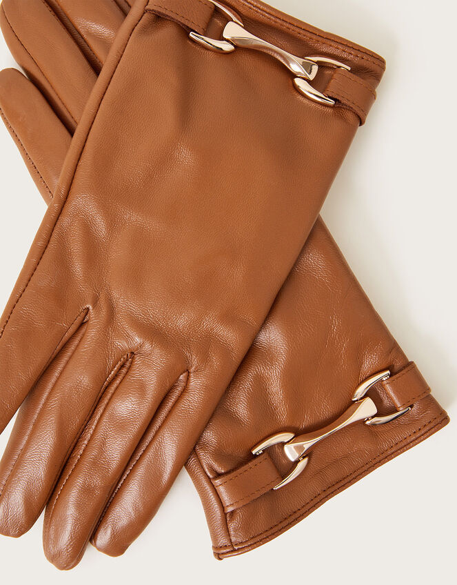 Leather Metal Trim Gloves, Tan (TAN), large