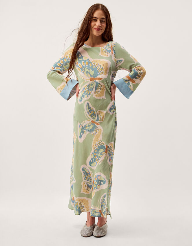 Clemence Aurelie Butterfly Long Sleeve Maxi Dress, Green (SAGE), large