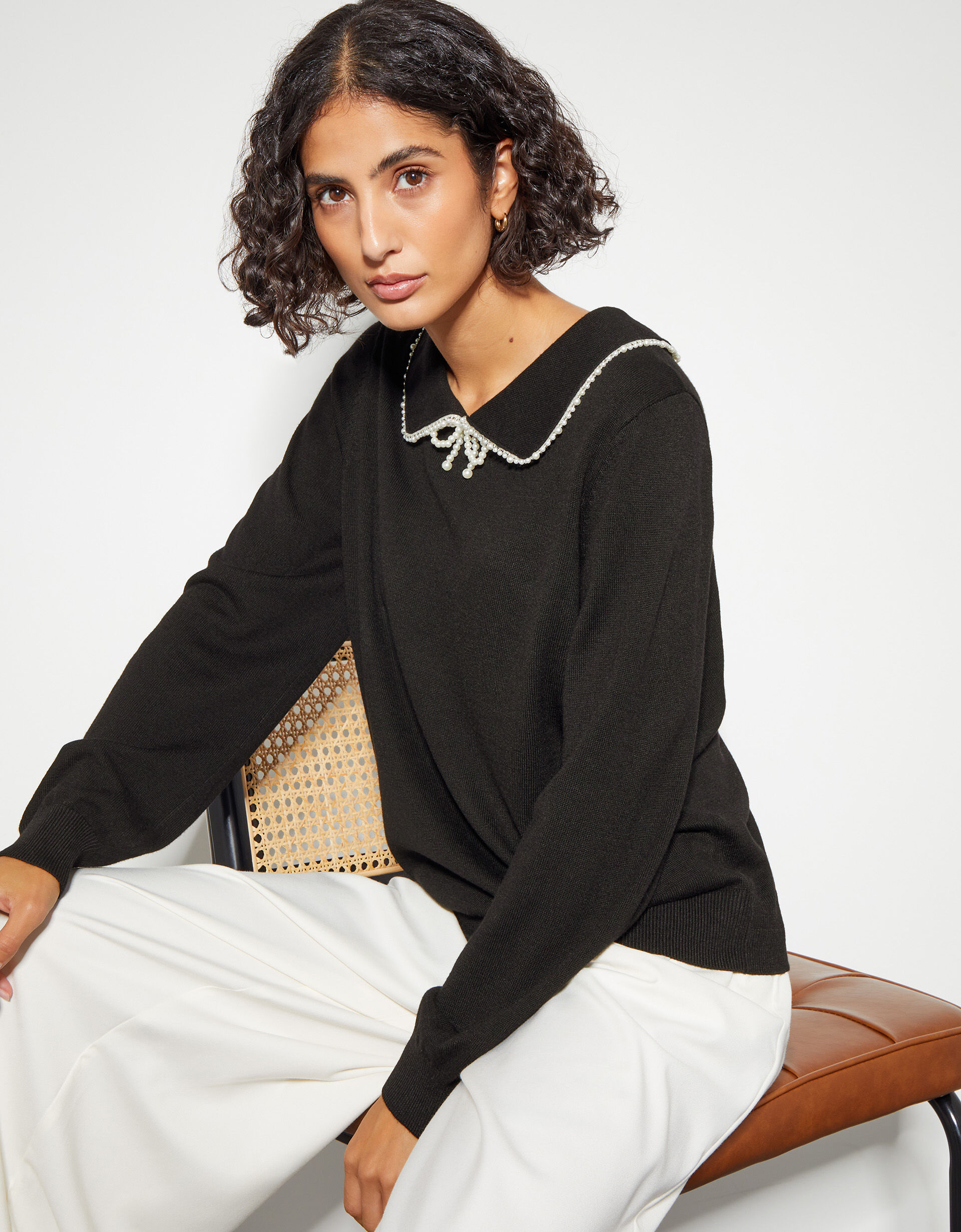 Clara Collar Jumper Black Jumpers Monsoon Global