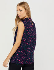 Tori Spot Tie Neck Sleeveless Blouse, Blue (NAVY), large