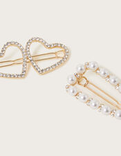 Diamante Heart and Pearl Slides Set of Two, , large