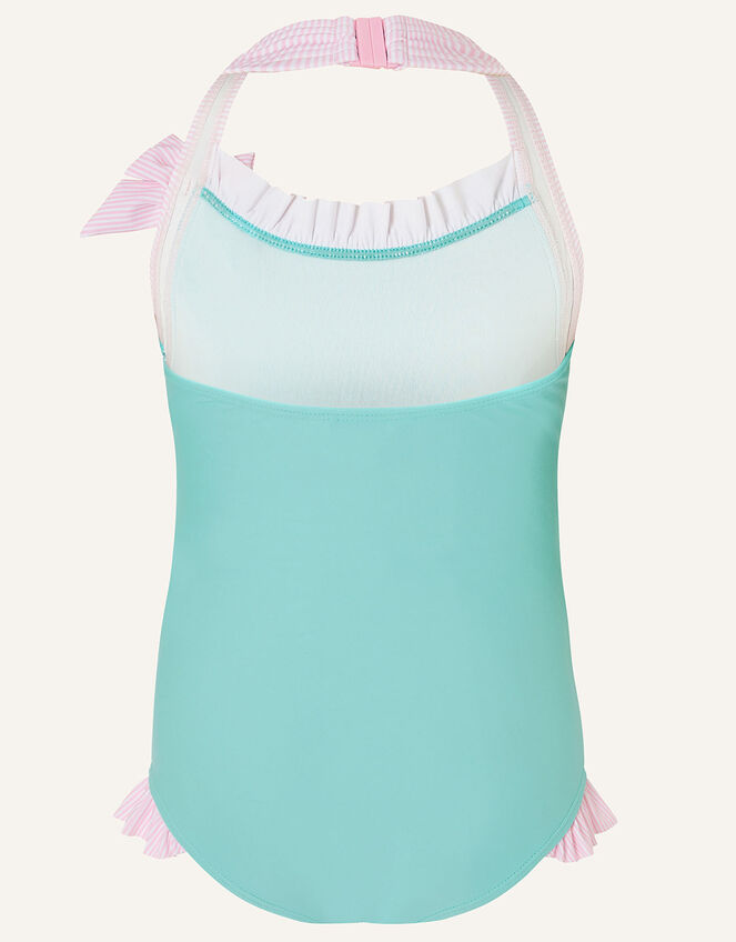 Sequin Shell Halter Swimsuit , Blue (TURQUOISE), large