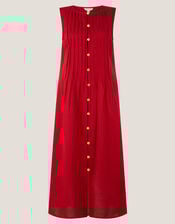 Monica Linen Blend Pleated Midi Dress, Red (RED), large