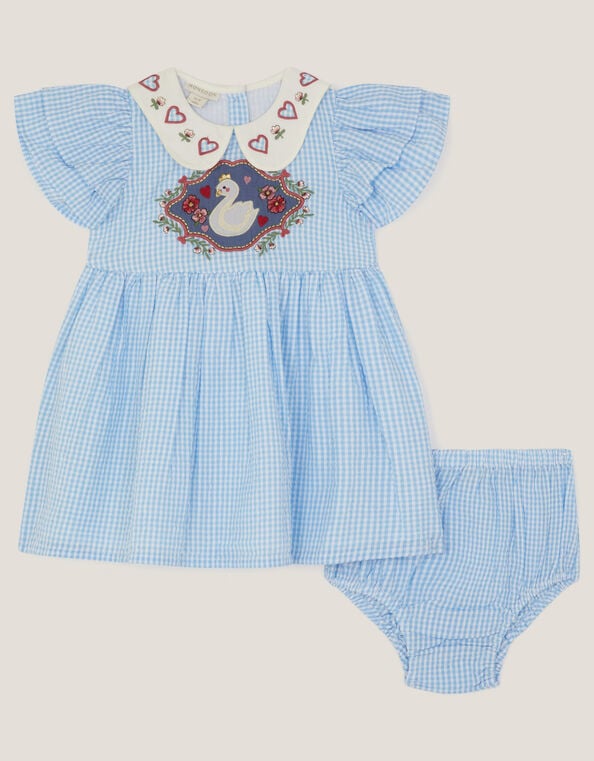 Baby Swan Embroidered Dress & Underwear Set, Blue (BLUE), large