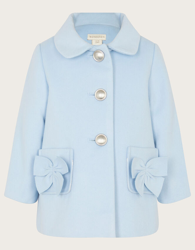 Baby Bow Faux Fur Trim Coat, Blue (PALE BLUE), large