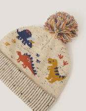 Dinosaur Print Beanie Hat, Camel (OATMEAL), large