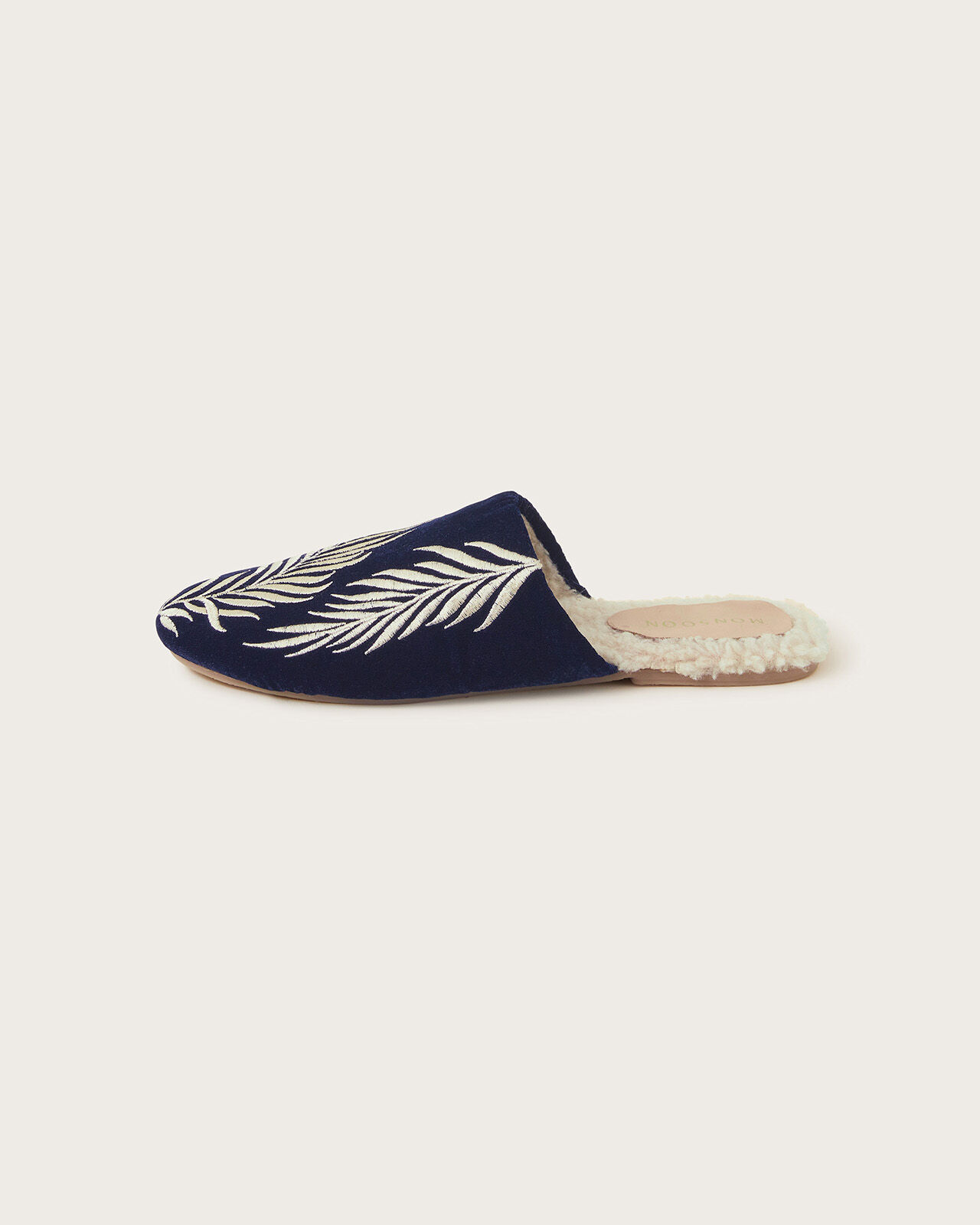 Clover Feather Embroidered Slippers Blue Women s Shoes Monsoon