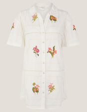 Luna Floral Embroidered Shirt, White (WHITE), large
