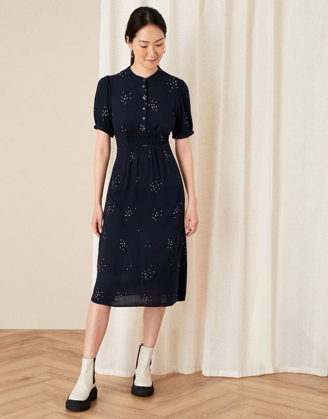 Embroidered Crinkle Midi Dress, Blue (NAVY), large