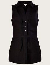 Beryl Longline Linen Tunic Top, Black (BLACK), large