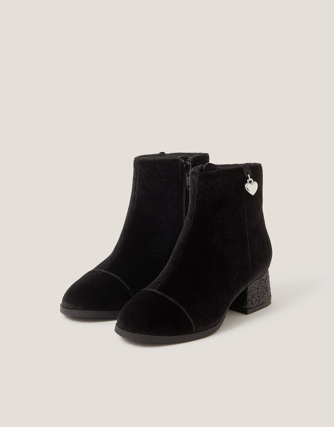 Velvet Glitter Heel Boots, Black (BLACK), large