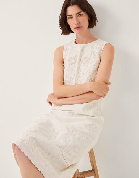 Carly Embroidered Midi Shift Dress, White (WHITE), large