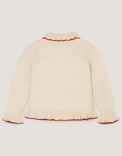 Cherry Embroidered Cable Knit Cardigan, Ivory (IVORY), large