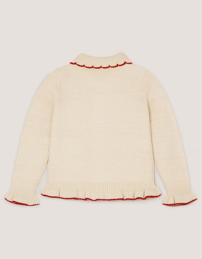Cherry Embroidered Cable Knit Cardigan, Ivory (IVORY), large