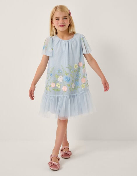 Emilia Embroidered Drop Waist Party Dress, Blue (BLUE), large