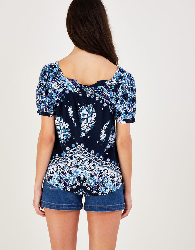 Paisley Floral Printed Square Neck Top Blue