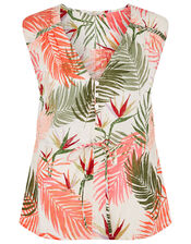 Palm Print Top in Pure Cotton, Natural (STONE), large