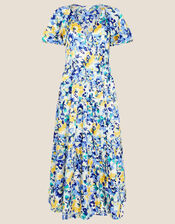 Floral Tiered Wrap Dress in Recycled Polyester, Blue (BLUE), large