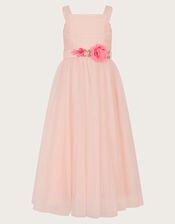 Fleur Flower Belt Tulle Dress, Pink (PINK), large