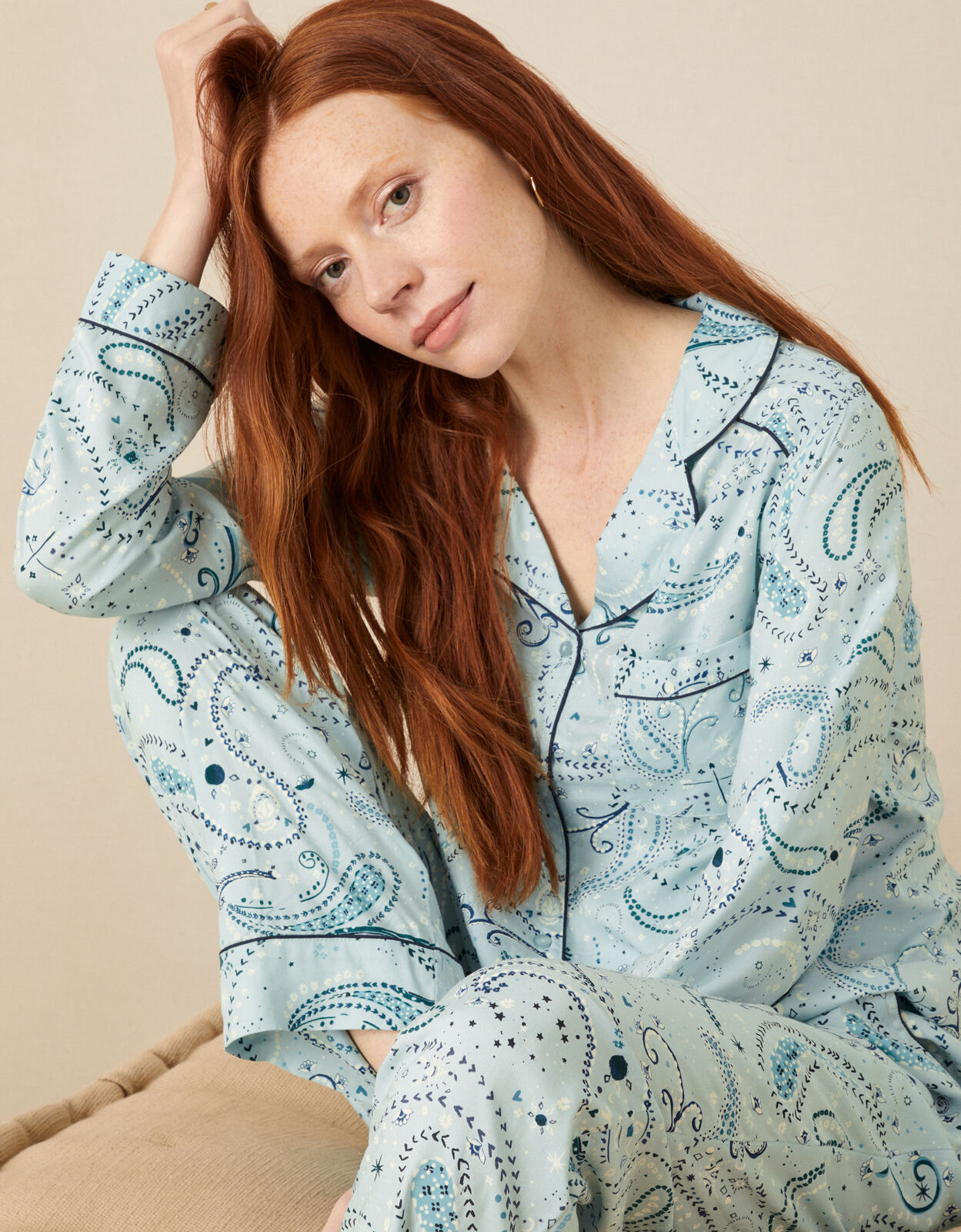 Paisley Print Button Pyjama Shirt Blue