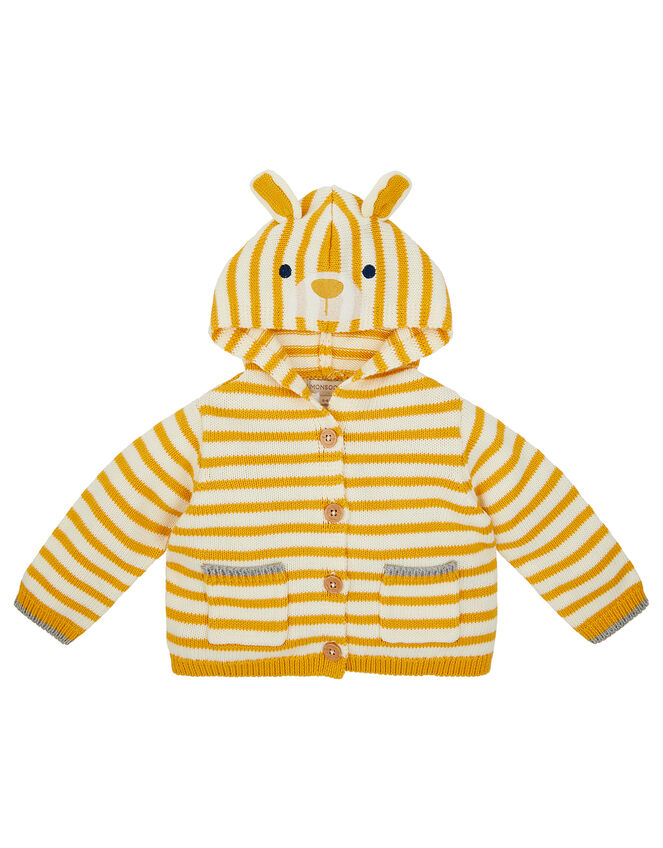 Newborn Bear Stripe Knit Cardigan, Yellow (MUSTARD), large