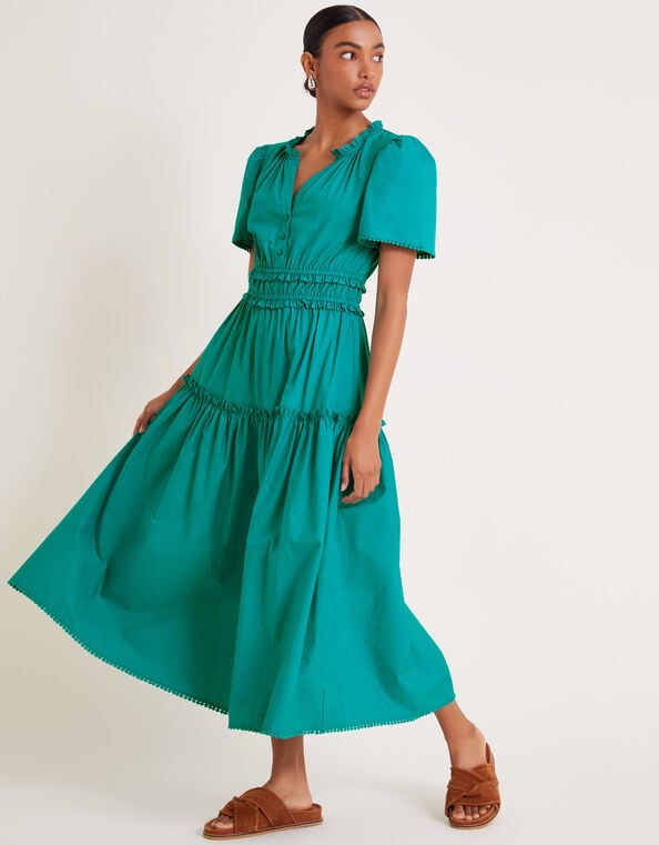 Lorena Frill Midi Dress, Teal (TEAL), large