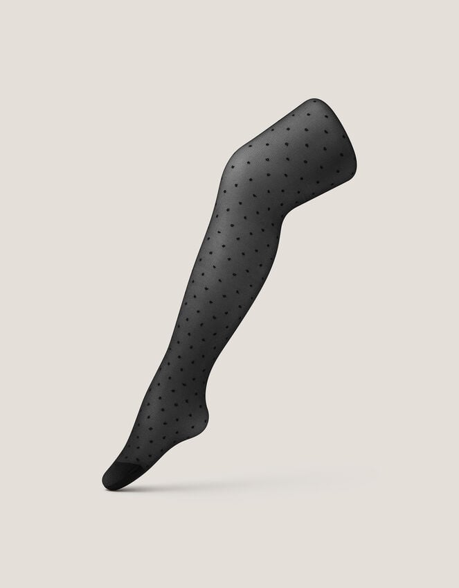 Semi Sheer Polka Dot Tights, Black (BLACK), large