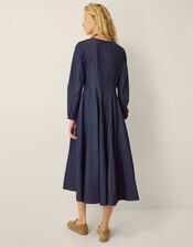Isadora Seamed Denim Midi Dress, Blue (INDIGO), large