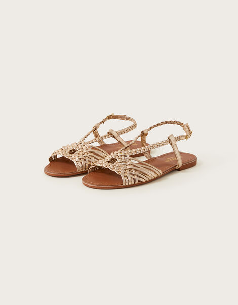 Leather Plait Sandals Gold, Gold (GOLD), large