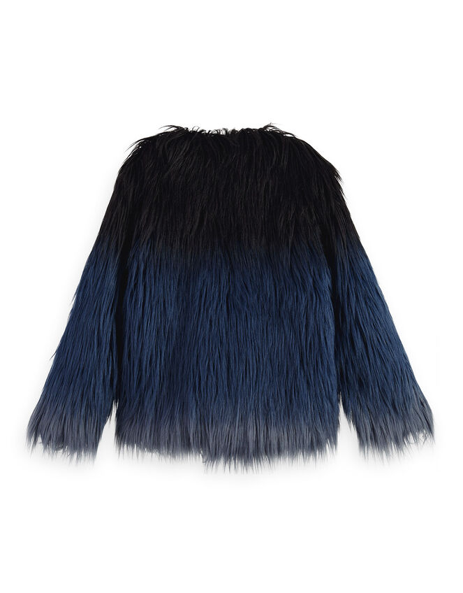 Scotch and Soda Ombre Faux Fur Coat, Black (BLACK), large