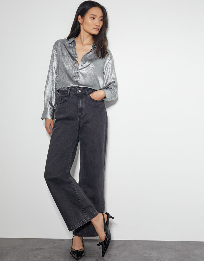 Mia Metallic Shirt, Silver (SILVER), large