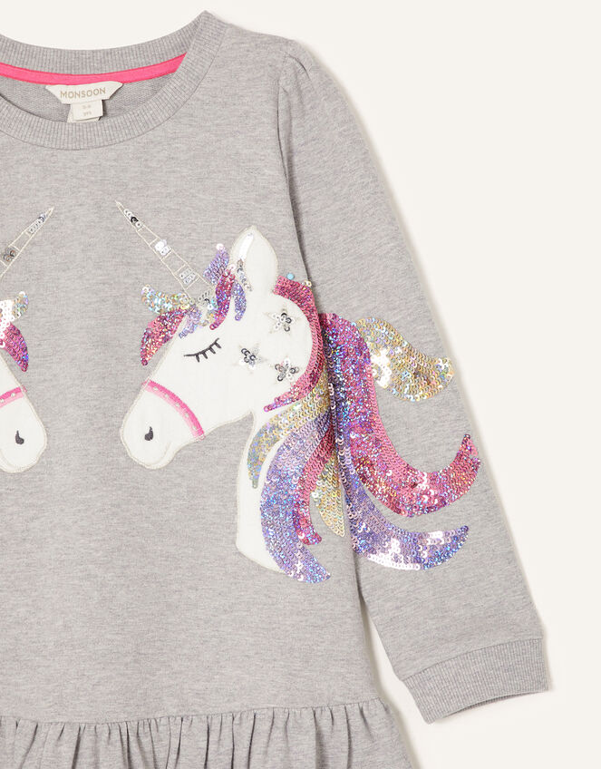 Sequin Unicorn Sweat Dress, Grey (GREY), large