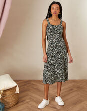 Ditsy Jersey Midi Dress, Black (BLACK), large