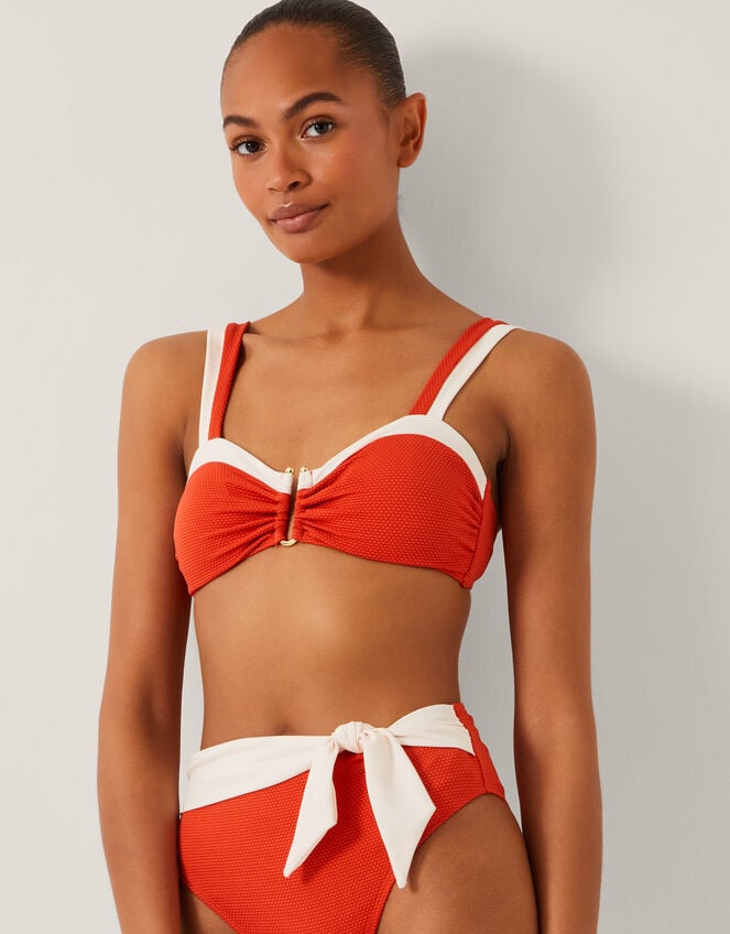 Sabrina Two Tone High Waist Bikini Bottoms, Orange (RUST), large