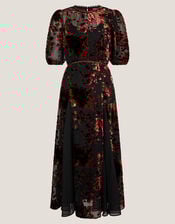 Carolyn Floral Devor&eacute; Midi Dress, Black (BLACK), large