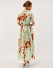 Perrie Floral Print Frill Maxi Dress, Green (SAGE), large